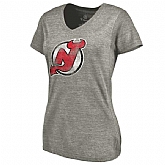 Women's New Jersey Devils Distressed Team Logo Tri Blend V Neck T-Shirt Ash FengYun,baseball caps,new era cap wholesale,wholesale hats
